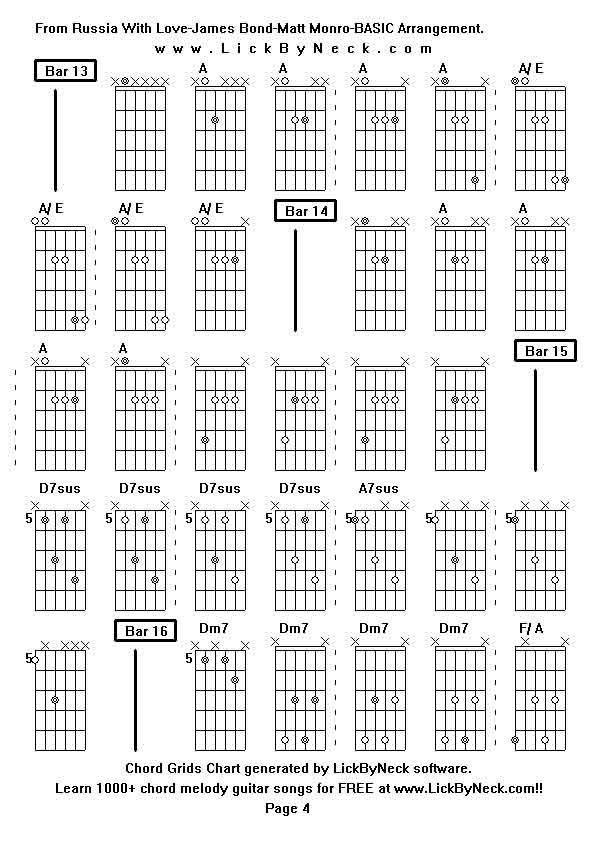 Chord Grids Chart of chord melody fingerstyle guitar song-From Russia With Love-James Bond-Matt Monro-BASIC Arrangement,generated by LickByNeck software.